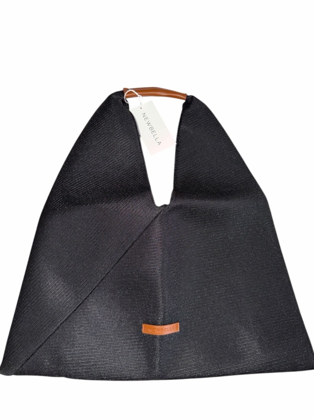 NEWBELLÁ Black Tote Bag with Brown Handle